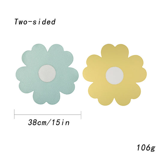Blue Background With White Heart + Blue Background Set of 6 Reversible Flower Shaped Placemats - Waterproof V888-ELOSUNG27135