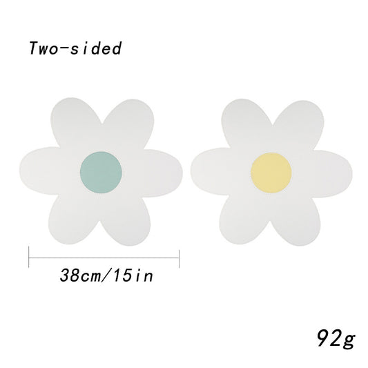 White Background With Blue Heart + Yellow Heart Set of 6 Reversible Flower Shaped Placemats - Waterproof PU V888-ELOSUNG27136