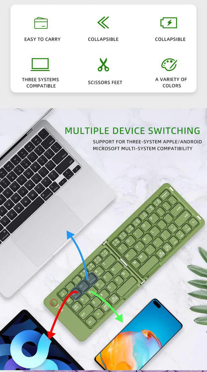 Black Ultra-Slim Foldable Bluetooth Keyboard - Portable Wireless Rechargeable Travel Keyboard for iOS Android V888-ELOSUNG27141
