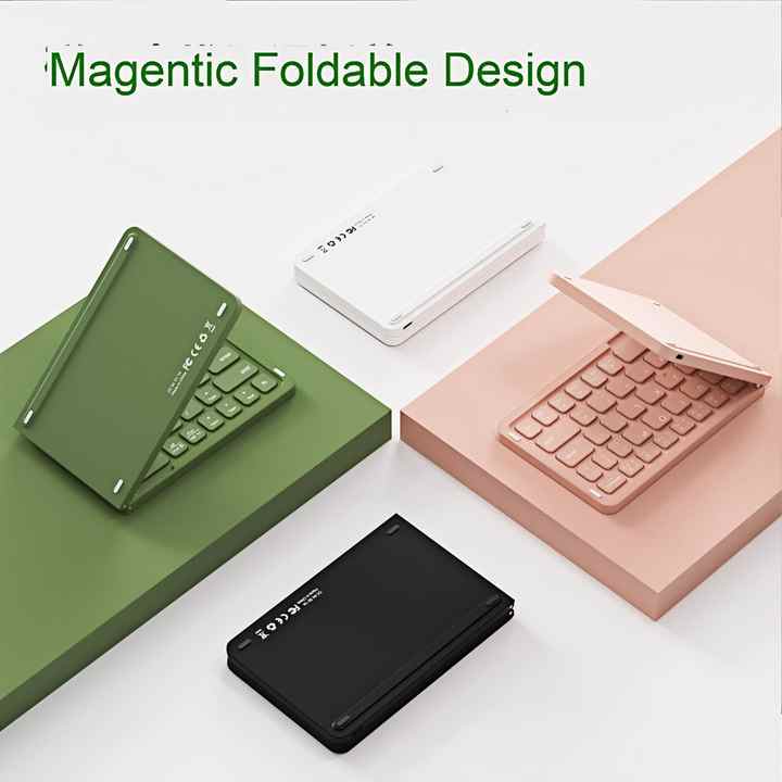 Green Ultra-Slim Foldable Bluetooth Keyboard - Portable Wireless Rechargeable Travel Keyboard for iOS Android V888-ELOSUNG27143