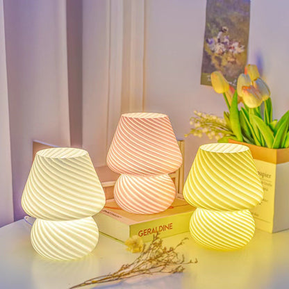 White Retro Swirl Glass Mushroom Table Lamp - USB Powered 3-Level Dimmable Bedside Accent Light V888-ELOSUNG27144