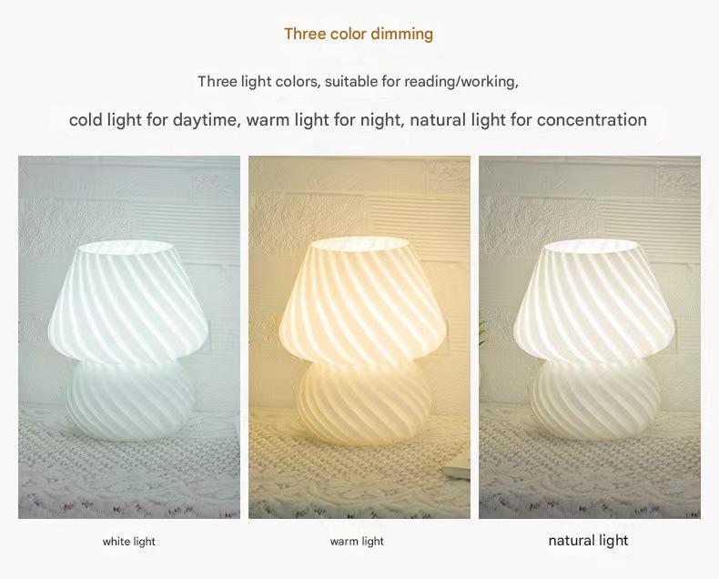 White Retro Swirl Glass Mushroom Table Lamp - USB Powered 3-Level Dimmable Bedside Accent Light V888-ELOSUNG27144