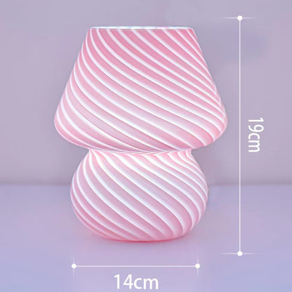 Pink Retro Swirl Glass Mushroom Table Lamp - USB Powered 3-Level Dimmable Bedside Accent Light V888-ELOSUNG27145