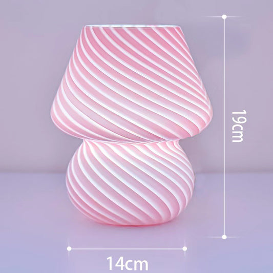 Pink Retro Swirl Glass Mushroom Table Lamp - USB Powered 3-Level Dimmable Bedside Accent Light V888-ELOSUNG27145