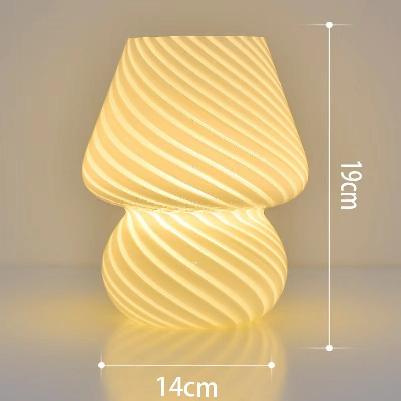 Yellow Retro Swirl Glass Mushroom Table Lamp - USB Powered 3-Level Dimmable Bedside Accent Light V888-ELOSUNG27146