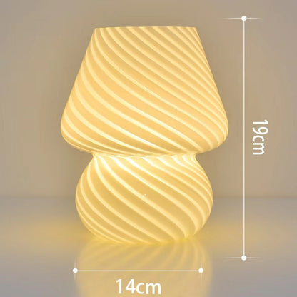 Yellow Retro Swirl Glass Mushroom Table Lamp - USB Powered 3-Level Dimmable Bedside Accent Light V888-ELOSUNG27146