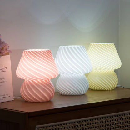 Yellow Retro Swirl Glass Mushroom Table Lamp - USB Powered 3-Level Dimmable Bedside Accent Light V888-ELOSUNG27146