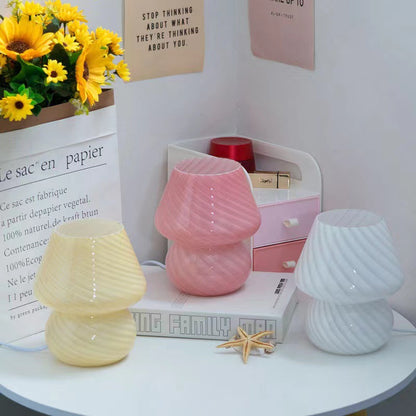 Yellow Retro Swirl Glass Mushroom Table Lamp - USB Powered 3-Level Dimmable Bedside Accent Light V888-ELOSUNG27146