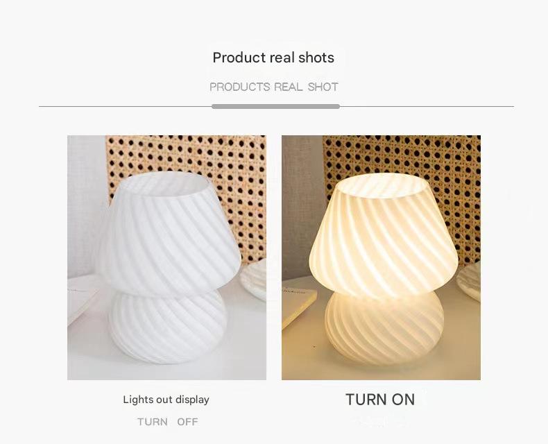 Yellow Retro Swirl Glass Mushroom Table Lamp - USB Powered 3-Level Dimmable Bedside Accent Light V888-ELOSUNG27146