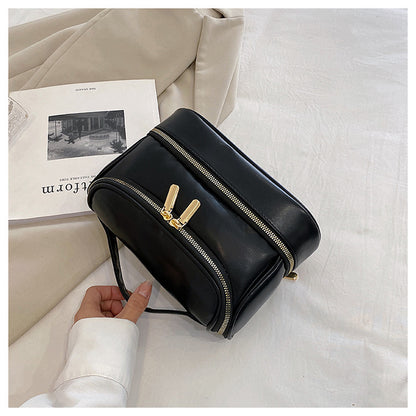 Black Large Capacity Double Layer PU Leather Makeup Bag - Portable Travel Cosmetic Organizer Case V888-ELOSUNG27147