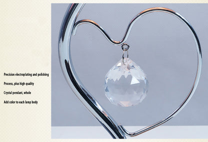 Pink,Green Roses And Silver Base Romantic Red Rose Flower Table Lamp - Crystal Heart Accent Bedside Night V888-ELOSUNG27159