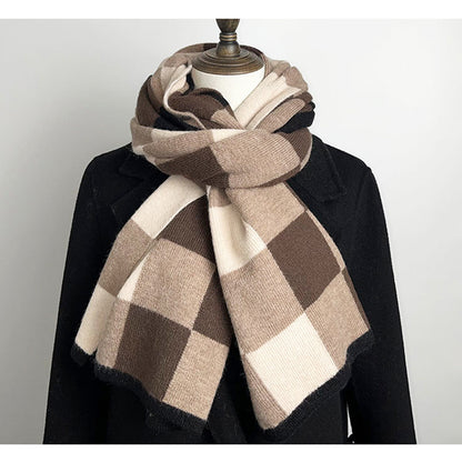 Black,Grey And Beige Unisex Retro Checkered Knit Scarf - Soft Thick Winter Shawl Wrap V888-ELOSUNG27164