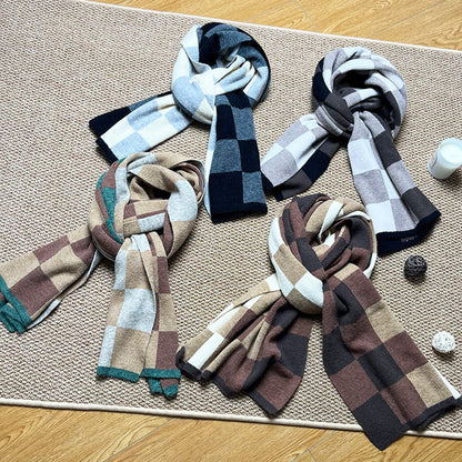 Coffee,Brown And Beige Unisex Retro Checkered Knit Scarf - Soft Thick Winter Shawl Wrap V888-ELOSUNG27165