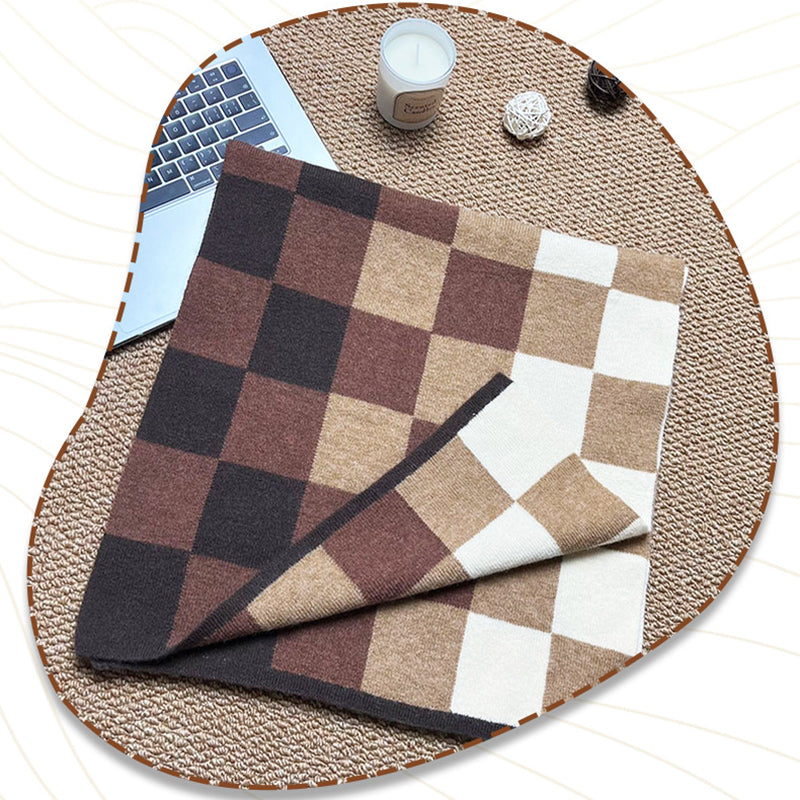Coffee,Brown And Beige Unisex Retro Checkered Knit Scarf - Soft Thick Winter Shawl Wrap V888-ELOSUNG27165