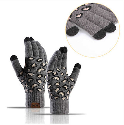 Pink Women's 3-Piece Winter Knit Set - Leopard Print Plush Lined Beanie Hat, Scarf & Touchscreen Gloves V888-ELOSUNG27167