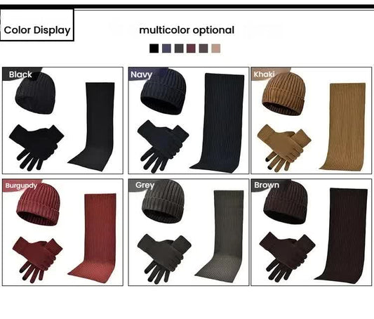 Black Men's 3-Piece Winter Warm Ribbed Knit Beanie Hat Scarf and Gloves Set V888-ELOSUNG27170
