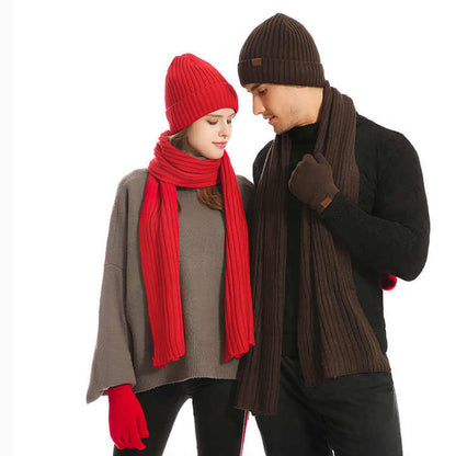 Black Men's 3-Piece Winter Warm Ribbed Knit Beanie Hat Scarf and Gloves Set V888-ELOSUNG27170