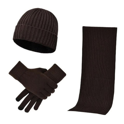 Coffee Men's 3-Piece Winter Warm Ribbed Knit Beanie Hat Scarf and Gloves Set V888-ELOSUNG27171