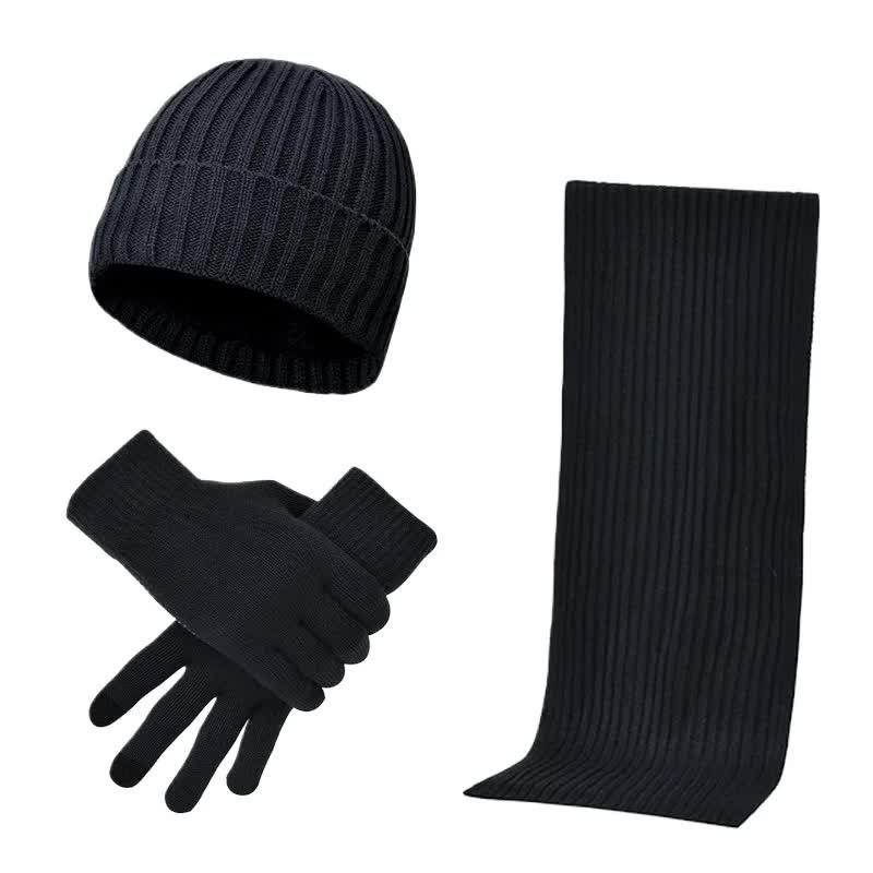 Navy Blue Men's 3-Piece Winter Warm Ribbed Knit Beanie Hat Scarf and Gloves Set V888-ELOSUNG27173