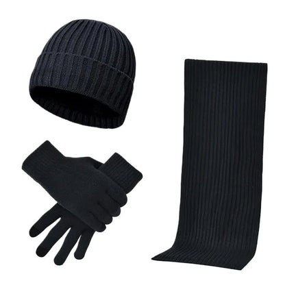 Navy Blue Men's 3-Piece Winter Warm Ribbed Knit Beanie Hat Scarf and Gloves Set V888-ELOSUNG27173