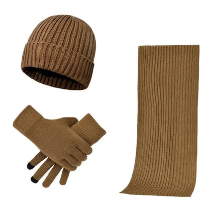 Khaki Men's 3-Piece Winter Warm Ribbed Knit Beanie Hat Scarf and Gloves Set V888-ELOSUNG27174