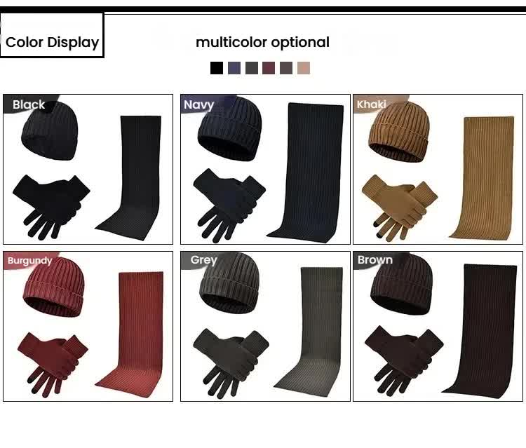 Khaki Men's 3-Piece Winter Warm Ribbed Knit Beanie Hat Scarf and Gloves Set V888-ELOSUNG27174