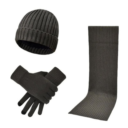Dark Grey Men's 3-Piece Winter Warm Ribbed Knit Beanie Hat Scarf and Gloves Set V888-ELOSUNG27175