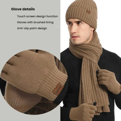 Dark Grey Men's 3-Piece Winter Warm Ribbed Knit Beanie Hat Scarf and Gloves Set V888-ELOSUNG27175