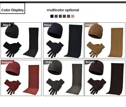 Light Grey Men's 3-Piece Winter Warm Ribbed Knit Beanie Hat Scarf and Gloves Set V888-ELOSUNG27176