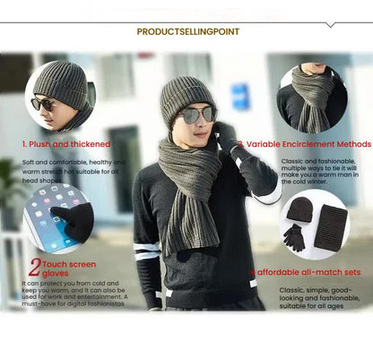 Light Grey Men's 3-Piece Winter Warm Ribbed Knit Beanie Hat Scarf and Gloves Set V888-ELOSUNG27176