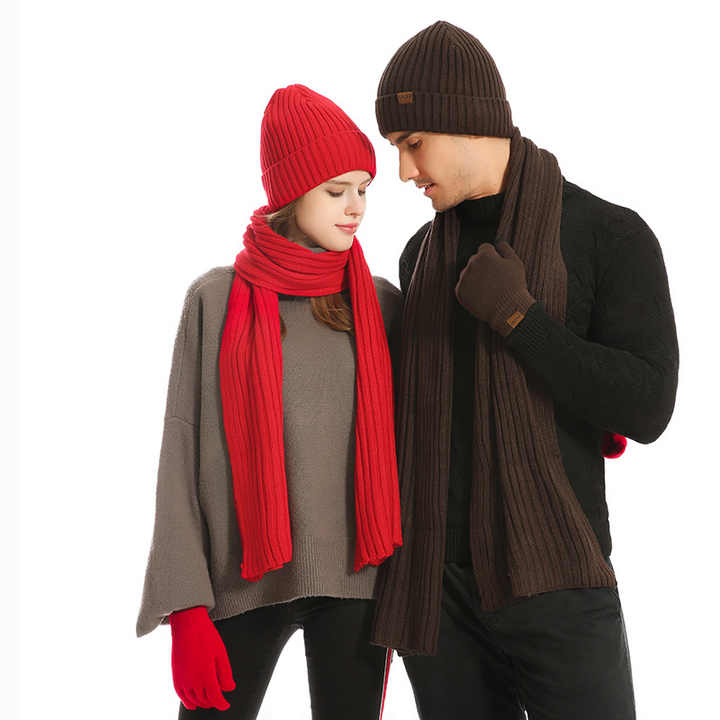 Light Grey Men's 3-Piece Winter Warm Ribbed Knit Beanie Hat Scarf and Gloves Set V888-ELOSUNG27176
