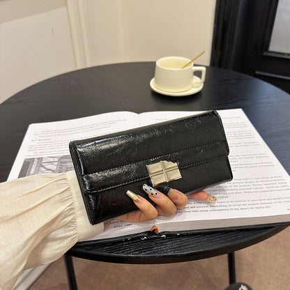 Black Elegant Women's RFID Blocking Long Wallet - PU Leather Clutch Purse with Clasp V888-ELOSUNG27177