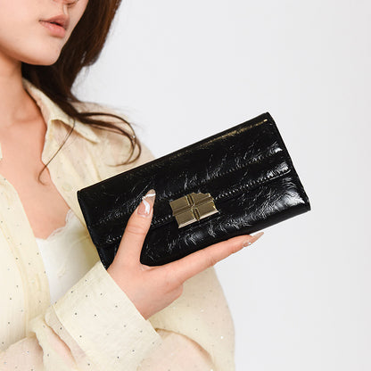 Black Elegant Women's RFID Blocking Long Wallet - PU Leather Clutch Purse with Clasp V888-ELOSUNG27177