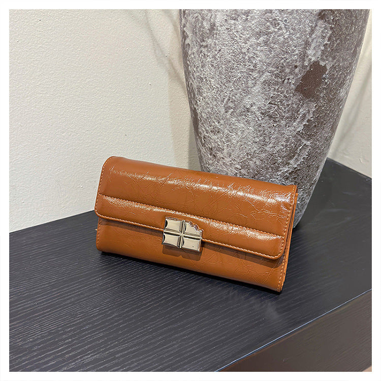 Brown Elegant Women's RFID Blocking Long Wallet - PU Leather Clutch Purse with Clasp V888-ELOSUNG27178
