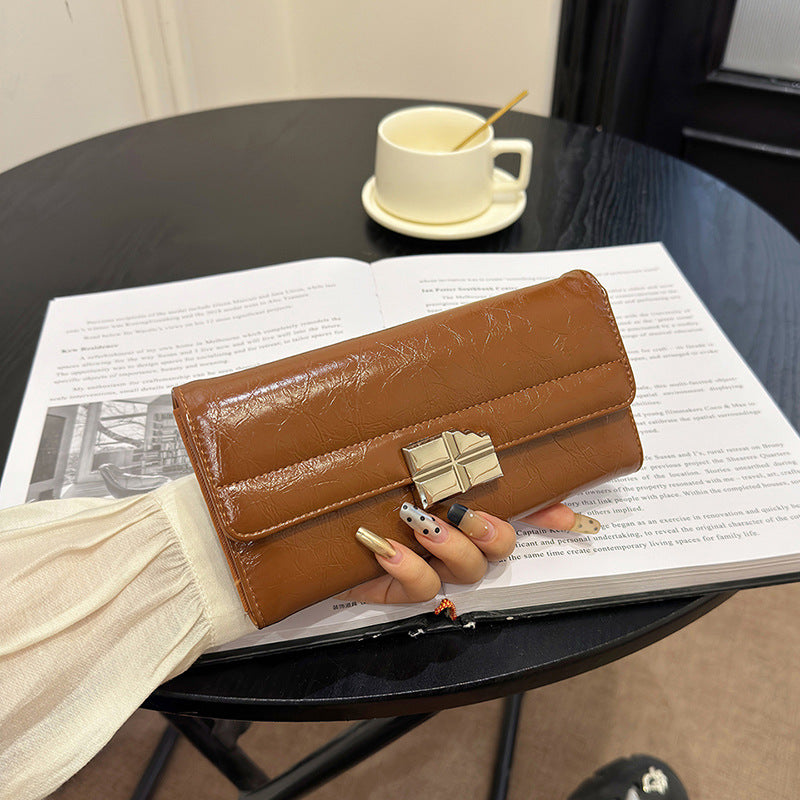 Brown Elegant Women's RFID Blocking Long Wallet - PU Leather Clutch Purse with Clasp V888-ELOSUNG27178