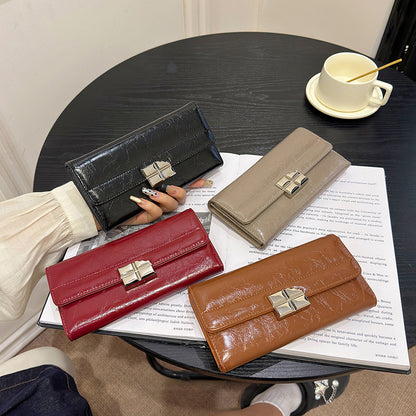 Brown Elegant Women's RFID Blocking Long Wallet - PU Leather Clutch Purse with Clasp V888-ELOSUNG27178