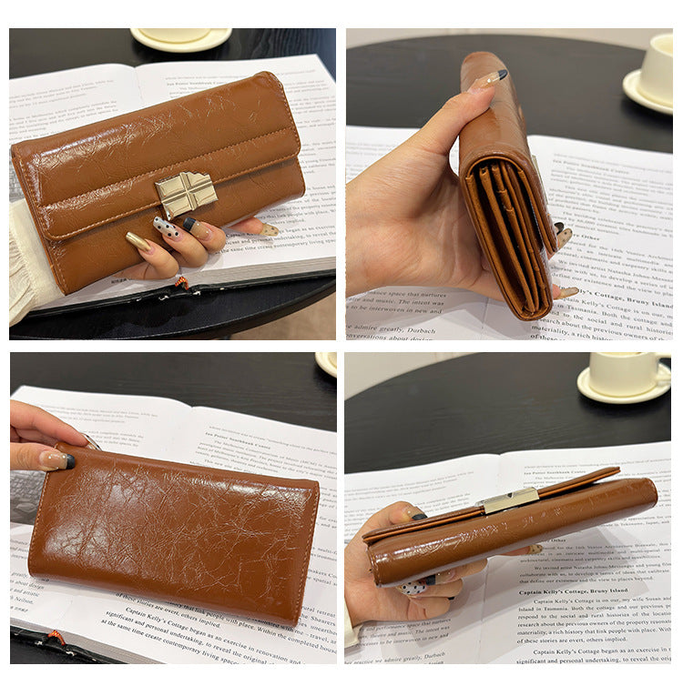 Brown Elegant Women's RFID Blocking Long Wallet - PU Leather Clutch Purse with Clasp V888-ELOSUNG27178