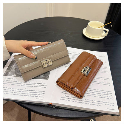 Brown Elegant Women's RFID Blocking Long Wallet - PU Leather Clutch Purse with Clasp V888-ELOSUNG27178
