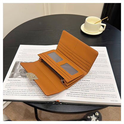 Brown Elegant Women's RFID Blocking Long Wallet - PU Leather Clutch Purse with Clasp V888-ELOSUNG27178