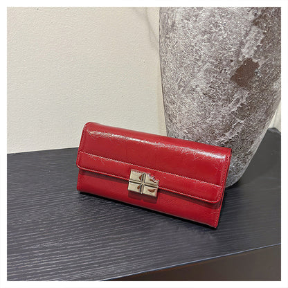 Red Elegant Women's RFID Blocking Long Wallet - PU Leather Clutch Purse with Clasp V888-ELOSUNG27179