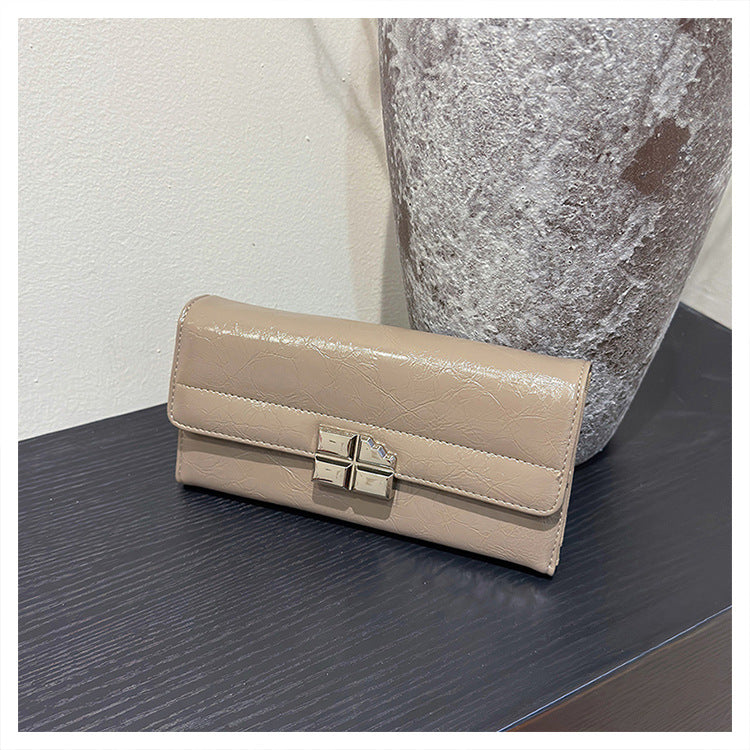 Beige Elegant Women's RFID Blocking Long Wallet - PU Leather Clutch Purse with Clasp V888-ELOSUNG27180