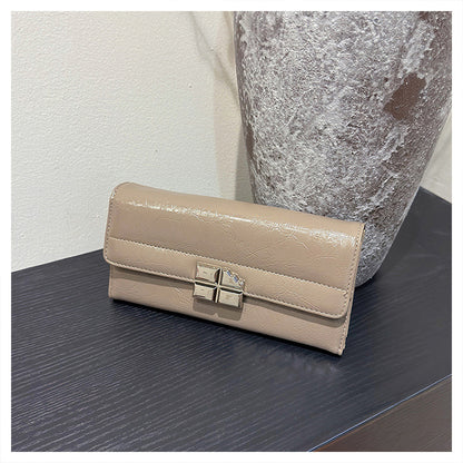 Beige Elegant Women's RFID Blocking Long Wallet - PU Leather Clutch Purse with Clasp V888-ELOSUNG27180