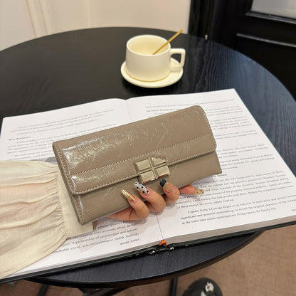 Beige Elegant Women's RFID Blocking Long Wallet - PU Leather Clutch Purse with Clasp V888-ELOSUNG27180