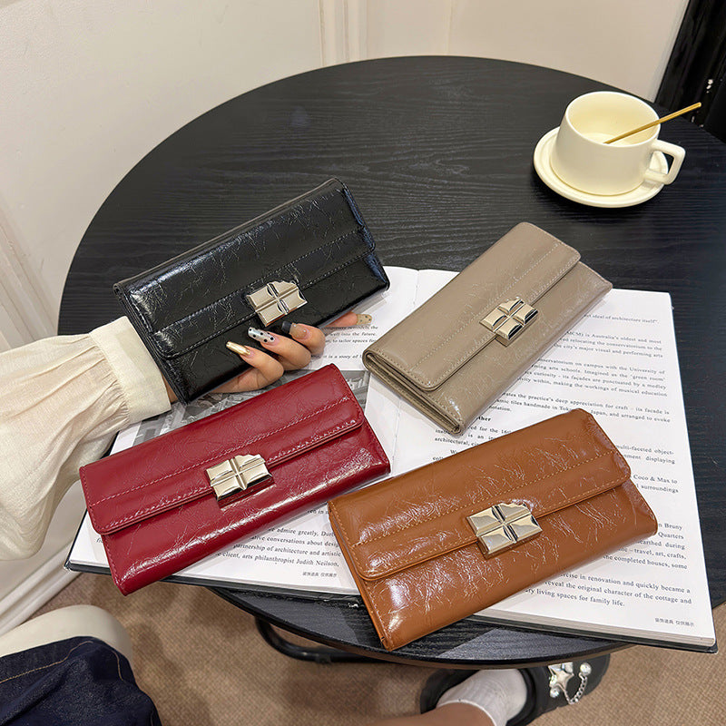 Beige Elegant Women's RFID Blocking Long Wallet - PU Leather Clutch Purse with Clasp V888-ELOSUNG27180
