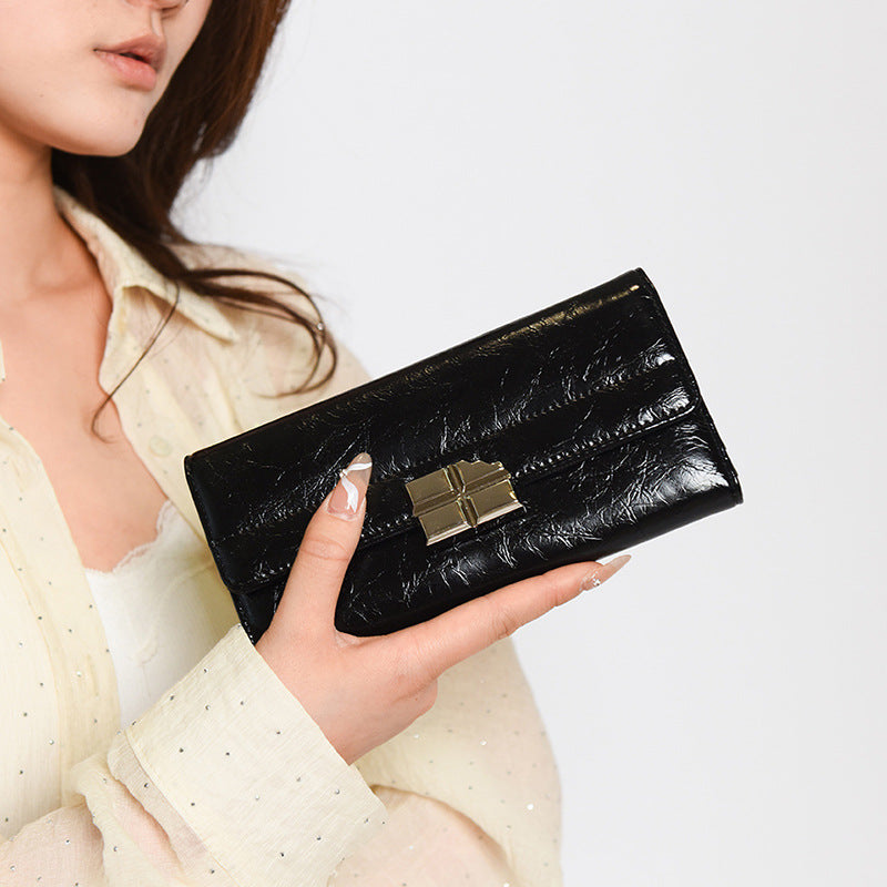 Beige Elegant Women's RFID Blocking Long Wallet - PU Leather Clutch Purse with Clasp V888-ELOSUNG27180