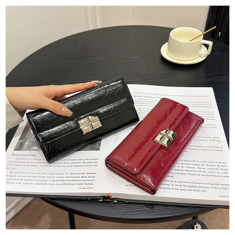Beige Elegant Women's RFID Blocking Long Wallet - PU Leather Clutch Purse with Clasp V888-ELOSUNG27180