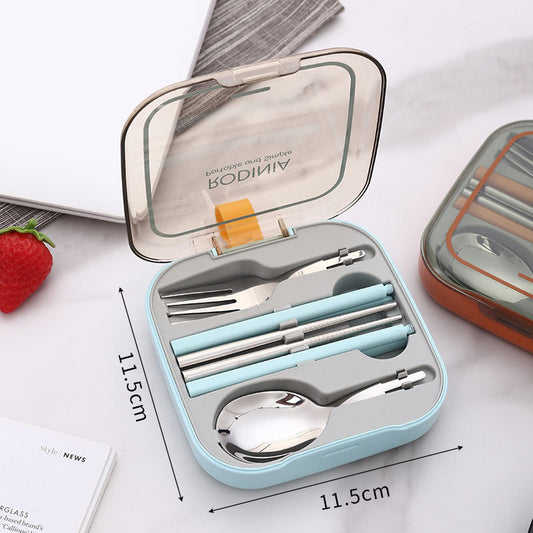 2 Sets Blue And Grey Portable Stainless Steel Cutlery Set - Reusable Utensils (2 Fork, 2 Spoon, 2 pairs of V888-ELOSUNG27182