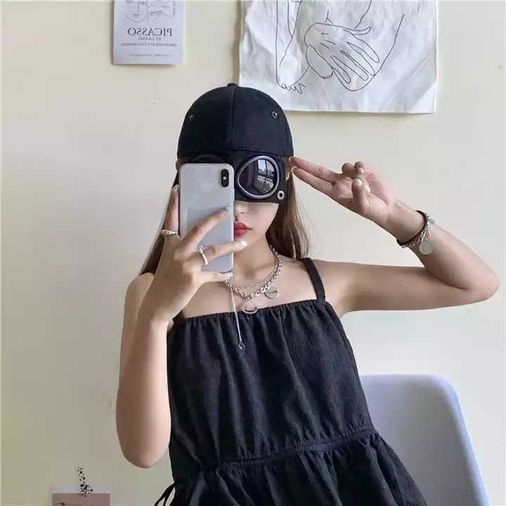 Black Stylish Aviator Goggle Baseball Cap - Unisex Outdoor Cotton Sun Hat V888-ELOSUNG27191