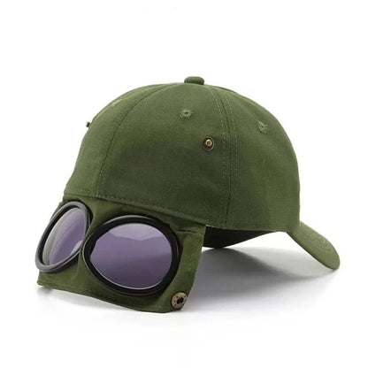 Beige Stylish Aviator Goggle Baseball Cap - Unisex Outdoor Cotton Sun Hat V888-ELOSUNG27192