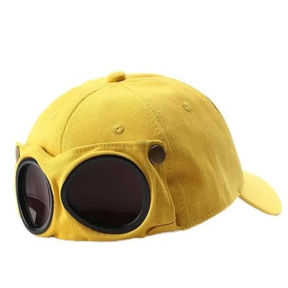 Yellow Stylish Aviator Goggle Baseball Cap - Unisex Outdoor Cotton Sun Hat V888-ELOSUNG27193